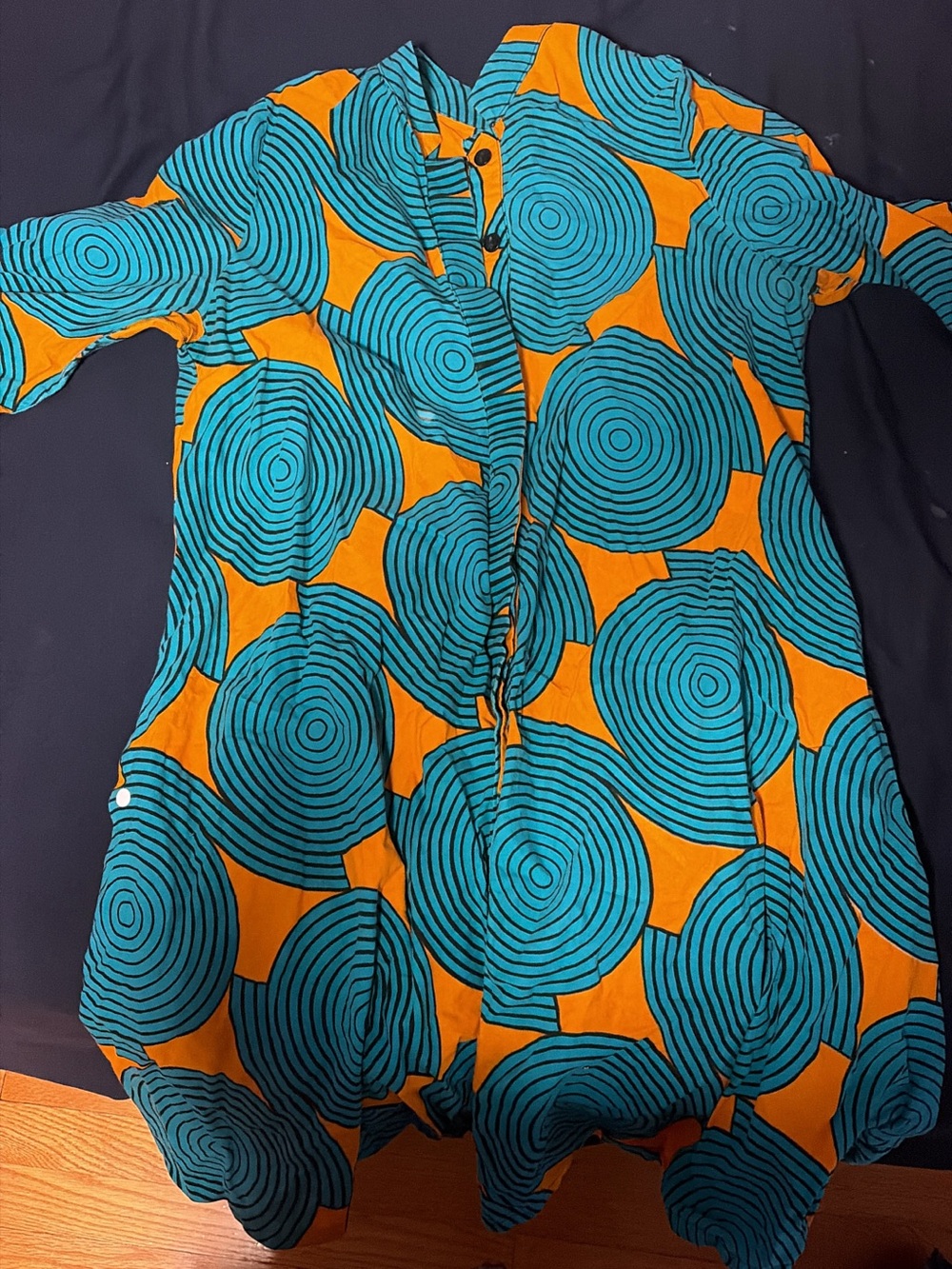Vibrant Turquoise & Orange Printed Button-Front Tunic